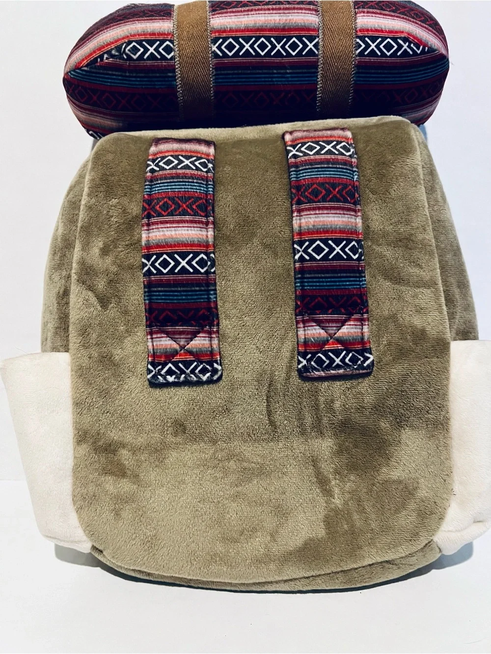 Doggie Plush Travel Back Pack with Pillow- Taupe & Cream with Southwest DesignB9